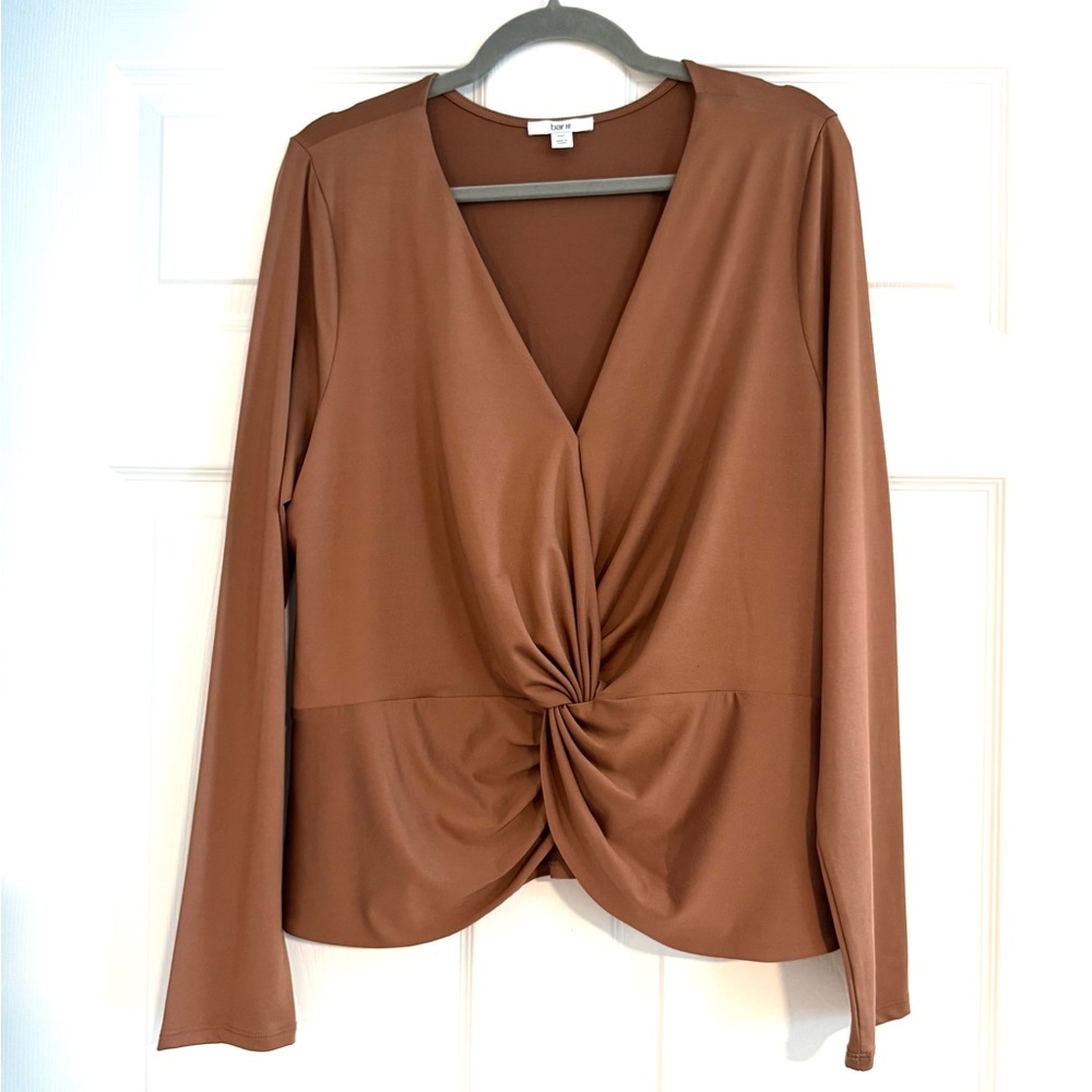 Bar III Brown Twist-Front Blouse